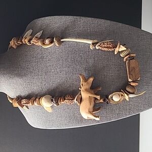 Vintage Handmade Ethnic African Theme Shells Wooden Mixed Beaded Necklace 31"